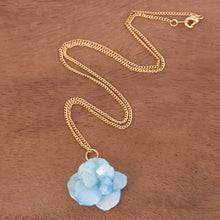 Load image into Gallery viewer, Gold-Plated Blue Hydrangea Petal Pendant Necklace - Wild Hydrangea in Blue | NOVICA