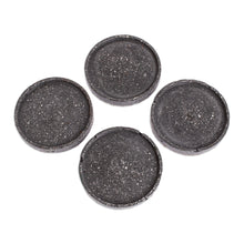 Load image into Gallery viewer, Molded Cement Round Coasters in Speckled Black (Set of 4) - Speckled Black | NOVICA