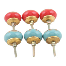 Load image into Gallery viewer, Hand-Painted Ceramic Knobs from India (Set of 6) - Hot and Cold | NOVICA
