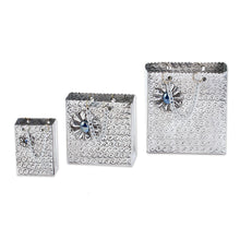 Load image into Gallery viewer, Aluminum Repousse Gift Bag Boxes from Mexico (Set of 3) - Blue Luxury | NOVICA