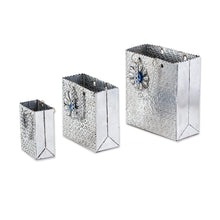 Load image into Gallery viewer, Aluminum Repousse Gift Bag Boxes from Mexico (Set of 3) - Blue Luxury | NOVICA