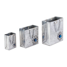 Load image into Gallery viewer, Aluminum Repousse Gift Bag Boxes from Mexico (Set of 3) - Blue Luxury | NOVICA