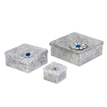 Load image into Gallery viewer, 3 Gift Style Lidded Decorative Boxes of Aluminum Repousse - Delighted Gifts | NOVICA