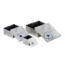 Load image into Gallery viewer, 3 Gift Style Lidded Decorative Boxes of Aluminum Repousse - Delighted Gifts | NOVICA