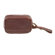 Load image into Gallery viewer, Brown Leather Toiletries Case Travel Bag with Wrist Strap - Salamanca Sojourn | NOVICA