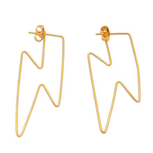 Load image into Gallery viewer, Gold-Plated Lightening Bolt Drop Earrings - Golden Bolt | NOVICA