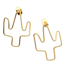 Load image into Gallery viewer, Gold-Plated Cactus Drop Earrings from Bali - Cactus Party | NOVICA