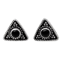 Load image into Gallery viewer, Triangular Onyx Button Earring from Bali - Dark Triangle | NOVICA