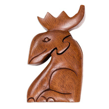 Load image into Gallery viewer, Decorative Wood Puzzle Box with Moose Motif - Lead the Charge | NOVICA