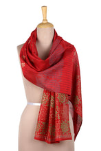Load image into Gallery viewer, Block-Printed Cotton and Silk Shawl from India - Eternal Flame | NOVICA