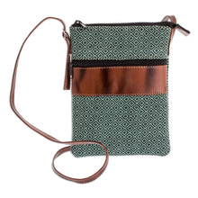 Load image into Gallery viewer, Adjustable Cotton and Leather Sling Bag - Comalapa Diamonds in Mint | NOVICA