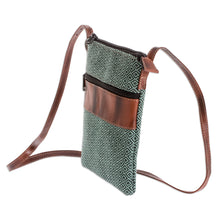 Load image into Gallery viewer, Adjustable Cotton and Leather Sling Bag - Comalapa Diamonds in Mint | NOVICA