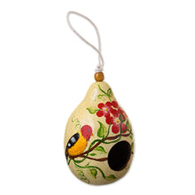 Load image into Gallery viewer, Dried Mate Gourd Birdhouse with Bird on a Flowering Tree - Antique Courtyard | NOVICA