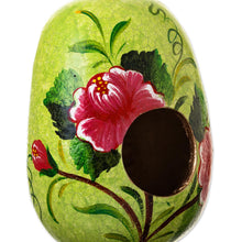 Load image into Gallery viewer, Dried Mate Gourd Green Hand Painted Birdhouse from Peru - Avian Condo | NOVICA