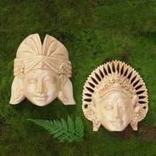 Load image into Gallery viewer, Crocodile Wood Balinese Dancing Masks (Pair) - Kecak and Janger | NOVICA
