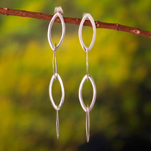 Load image into Gallery viewer, Sterling Silver Dangle Earrings of Oval Links from Peru - Linked Fortunes | NOVICA