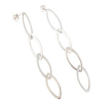 Load image into Gallery viewer, Sterling Silver Dangle Earrings of Oval Links from Peru - Linked Fortunes | NOVICA
