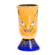 Load image into Gallery viewer, Handcrafted Yellow Ceramic Flower Pot - Top Cat in Yellow | NOVICA