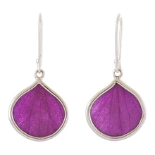 Load image into Gallery viewer, Sterling Silver and Purple Leaf Dangle Earrings from Peru - Plum Hydrangea | NOVICA