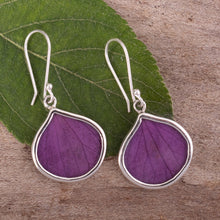 Load image into Gallery viewer, Sterling Silver and Purple Leaf Dangle Earrings from Peru - Plum Hydrangea | NOVICA