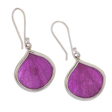 Load image into Gallery viewer, Sterling Silver and Purple Leaf Dangle Earrings from Peru - Plum Hydrangea | NOVICA