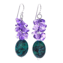 Load image into Gallery viewer, Serpentine and Purple Glass Bead Dangle Earrings - Forest Glade | NOVICA