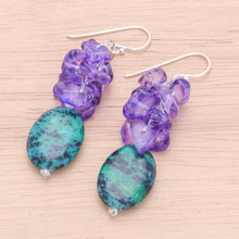 Load image into Gallery viewer, Serpentine and Purple Glass Bead Dangle Earrings - Forest Glade | NOVICA
