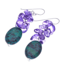 Load image into Gallery viewer, Serpentine and Purple Glass Bead Dangle Earrings - Forest Glade | NOVICA