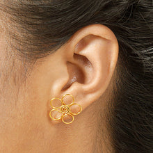Load image into Gallery viewer, Gold-Plated Button Earrings with Floral Motif - Cheerful Flower | NOVICA