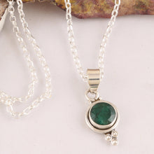 Load image into Gallery viewer, Indian Emerald and Sterling Silver Pendant Necklace - Air Bubble in Green | NOVICA