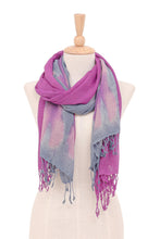Load image into Gallery viewer, Hand-Woven Batik Silk Scarves in Purple and Grey (Pair) - Stormy Sky | NOVICA