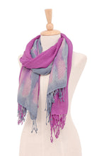 Load image into Gallery viewer, Hand-Woven Batik Silk Scarves in Purple and Grey (Pair) - Stormy Sky | NOVICA
