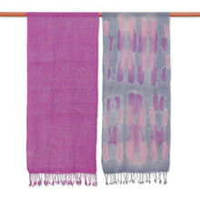 Load image into Gallery viewer, Hand-Woven Batik Silk Scarves in Purple and Grey (Pair) - Stormy Sky | NOVICA