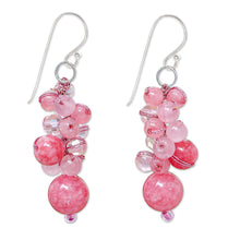 Load image into Gallery viewer, Pink Quartz and Glass Bead Dangle Earrings - Bubble Tea in Pink | NOVICA