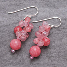 Load image into Gallery viewer, Pink Quartz and Glass Bead Dangle Earrings - Bubble Tea in Pink | NOVICA