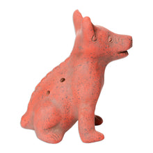 Load image into Gallery viewer, Western Mexico Pre-Hispanic Red Ceramic Dog Ocarina Flute - Red Aztec Puppy | NOVICA