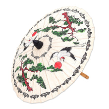 Load image into Gallery viewer, Hand-Painted White Crane Motif Saa Paper Decorative Parasol - Morning Cranes | NOVICA