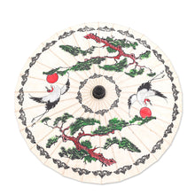 Load image into Gallery viewer, Hand-Painted White Crane Motif Saa Paper Decorative Parasol - Morning Cranes | NOVICA