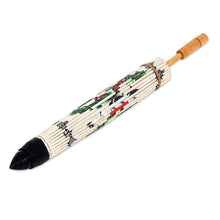 Load image into Gallery viewer, Hand-Painted White Crane Motif Saa Paper Decorative Parasol - Morning Cranes | NOVICA