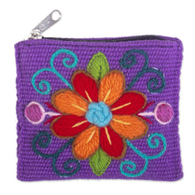 Load image into Gallery viewer, Handcrafted Coin Purse from Peru - Floral Keeper in Lilac | NOVICA