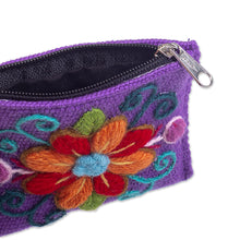 Load image into Gallery viewer, Handcrafted Coin Purse from Peru - Floral Keeper in Lilac | NOVICA