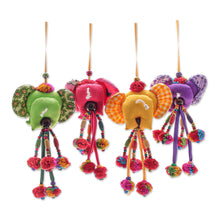 Load image into Gallery viewer, Handcrafted Cotton-Blend Elephant Ornaments (Set of 4) - Happy Herd | NOVICA