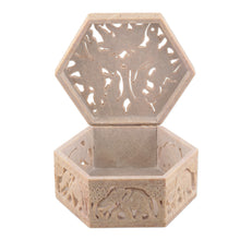 Load image into Gallery viewer, Handcrafted Animal Motif Soapstone Jewelry Box from India - Jungle Unity | NOVICA