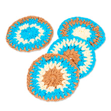 Load image into Gallery viewer, Set of 4 Handmade Turquoise and Brown Crocheted Coasters - Turquoise Pinwheel | NOVICA