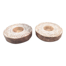Load image into Gallery viewer, Handmade Mango Wood Tealight Candle Holders (Pair) - Ignite the Flame | NOVICA