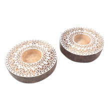 Load image into Gallery viewer, Artisan Crafted Mango Wood Tealight Candle Holders (Pair) - Ignite the Light | NOVICA