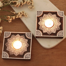 Load image into Gallery viewer, Handmade Mango Wood Tealight Candle Holders (Pair) - Lucid Dream | NOVICA