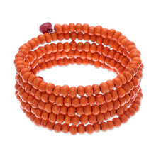 Load image into Gallery viewer, Orange Beaded Wood Wrap Bracelet with Bells (1 In) - Tangerine Spin | NOVICA