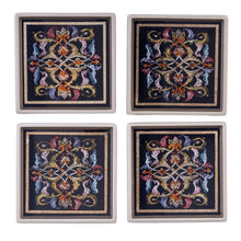 Load image into Gallery viewer, Artisan Hand-Painted Glass Coasters (Set of 4) - Silver Elegance | NOVICA