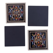 Load image into Gallery viewer, Artisan Hand-Painted Glass Coasters (Set of 4) - Silver Elegance | NOVICA